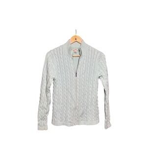 LLBean Cable Knit Zip Up Sweater Mint Green Women's Size Medium